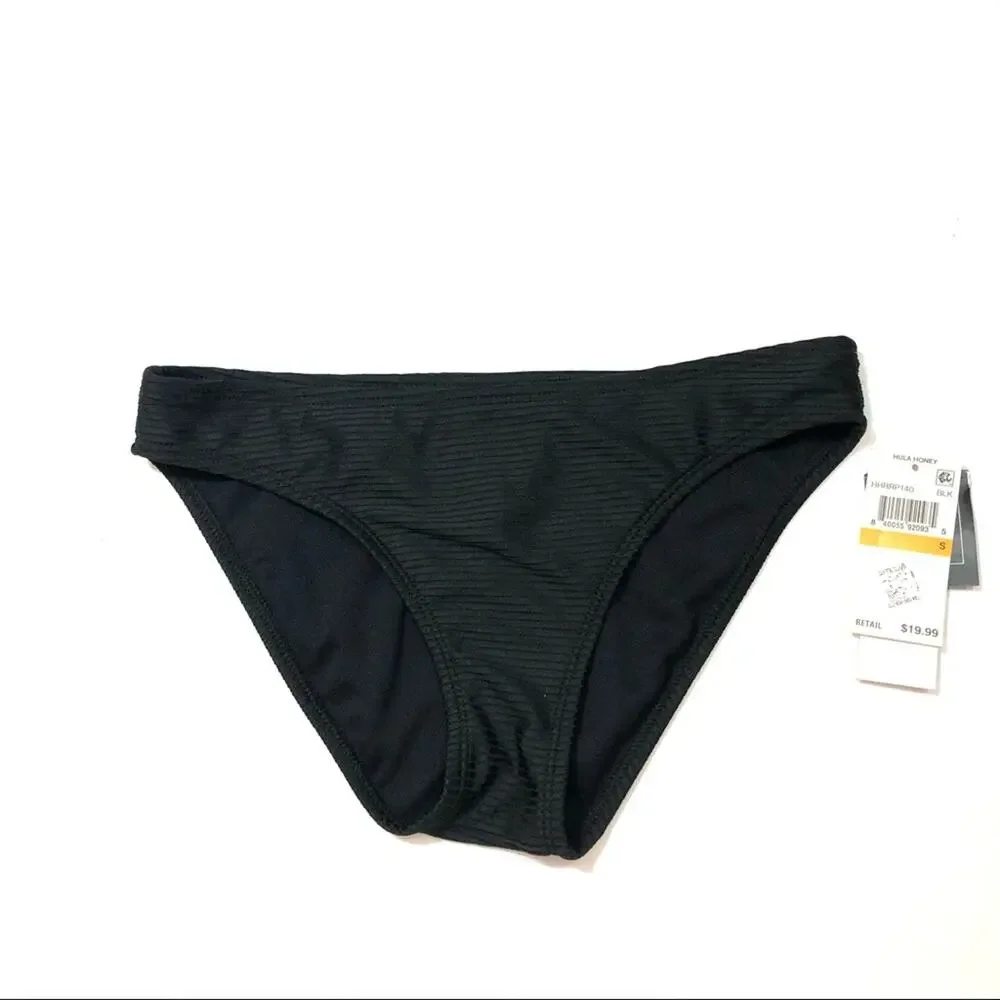 Hula Honey BLACK Rib Hipster Bikini Swim Bottom